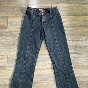 Red stitching flared jeans